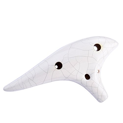 “Ocean Notes” 12 Hole Sweet Potato Ocarina Graceful Shape Pottery Ocarina in Alto C (White Ice Crack)