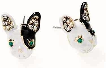 PARIS FRENCH BULLDOG BLACK &amp; WHITE Bull Dog Canine STUDS EARRINGS w/ Gift Box