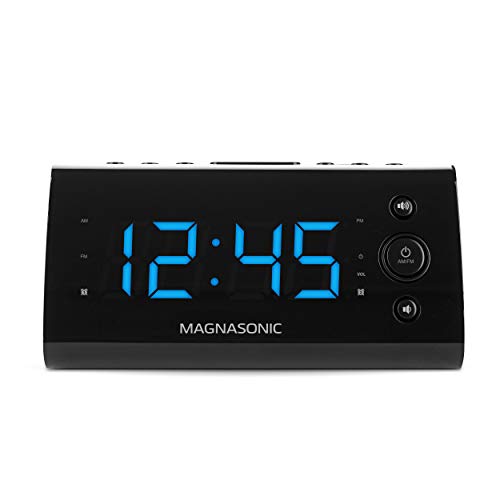 Magnasonic Alarm Clock Radio with USB Charging for Smartphones & Tablets Includes Dual Alarm, Battery Backup, Auto Time Set & 1.2" LED Display with 4 Dimming Options (EAAC470)