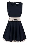 Finejo Women Splicing Decoration Waist Short Design One-Piece Dress