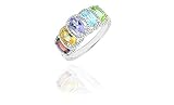 NYC Sterling Women Silver Genuine Gemstone Multi Color Oval Fancy Ring