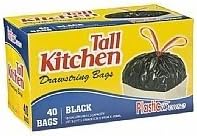 Trash Bags, Drawstring, Tall Kitchen Garbage Bags, 13 Gal, Black, 40 Count