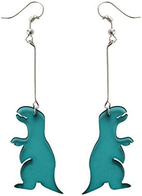 FL BEAUTYSterling Silver Plated 3D Dark green Dinosaur Charm Women Girls Hook Dangle Earring
