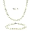 Sterling Silver Genuine Freshwater Cultured White Pearl Necklace Bracelet Stud Earring Set