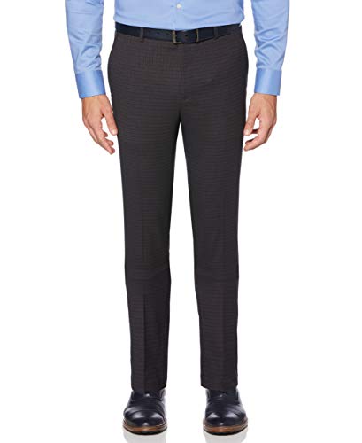 Perry Ellis Men's Slim Fit Stretch Small Plaid Dress Pant, Charcoal, 34x30