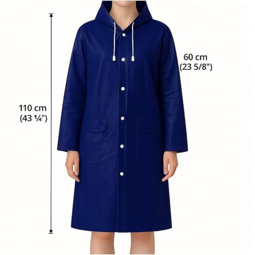 Capa de Chuva Cor Azul Adulto Unissex Com Bolso e Capuz Ajustável Cobre Toda Cabeça Tamanho G Longo Masculino e Feminino Reforçada