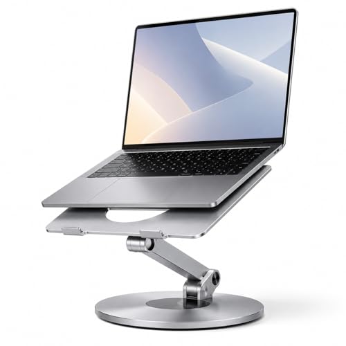 Suporte para Notebook Ajustável - Giratório 360° Ergonômico em Alumínio - Base Antiderrapante - Dobrável - Articulado - Compacto - Compatível com Notebook; Tablet; Laptop; MacBook; até 17”