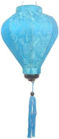 Vietnamese Oriental Silk Bamboo Handcrafted Lantern Lamp Chinese Cyan 9'' S V3