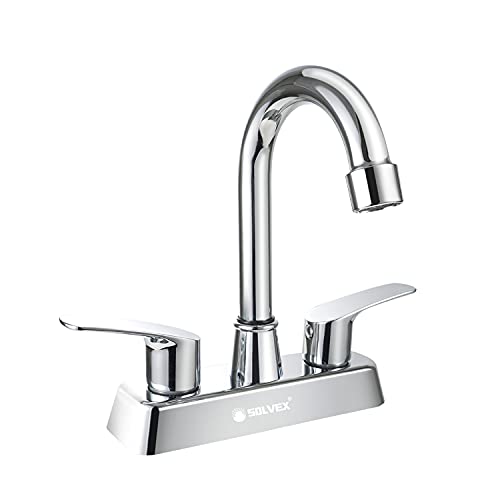 SOLVEX Mezcladora para Lavabo de Baño, Grifo para de Baño, Llaves para Lavabo Baño, 2 Manijas para Grifo de Lavabo, Llave Mezcladora para Baño, Cuerpo de Latón, Cromado, SP-40067