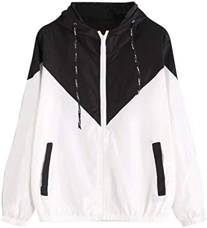 Women Men Hooded Patchwork Lightweight Windbreaker Jacket Winter Coat Outerwear