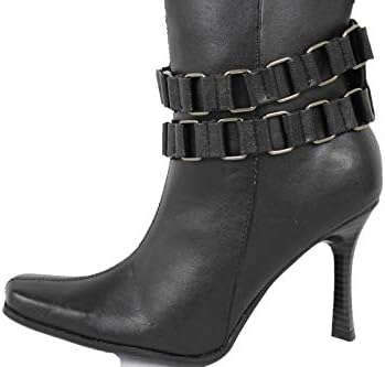 Women Boot Black Extra Wide Bracelet Metal Chain Shoe Charm Bling Biker Rocker