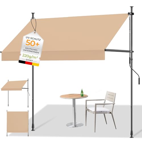 HOMEDEMO Klemmmarkise mit Einstellbare Handkurbel, Balkonmarkise ohne Bohren, Markise Sonnenschutz, UV-beständig & höhenverstellbar für Outdoor, Terrasse, Balko