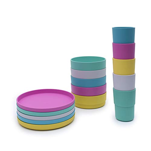BOBO&BOO Plant-Based Dinnerware Set for Children, 3 Pieces - Eco-Friendly Kids Dishes, Microwave and Dishwasher Safe - Biodegradable Cups, Plates, and Bowls - Plant-Based Dishware - TROPICAL - Thumbnail 4