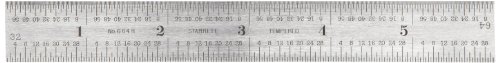 Starrett 604R-6 Spring Tempered Steel Rule With Inch Graduations, 4R Graduation, 6" Length, 3/4" Width, 3/64" Thickness