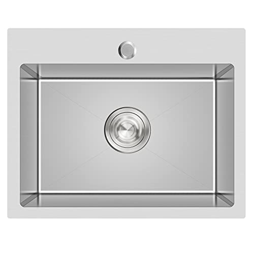 TSIBOMU 24 Inch Kitchen Sink Drop-in, 18 Gauge Stainless Steel Single Bowl Single Faucet Hole Top Mount Workstation Sink, D24 xW18 xH9