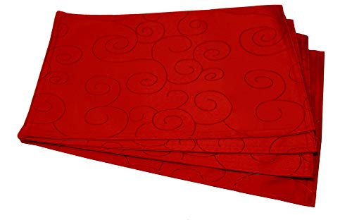 EcoSol Designs Microfiber Damask Table Placemats (12"x18", Red Swirls) 4-Pack