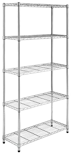 5-Tier Wire Storage Shelving Rack Unit for Home Bathroom Kitchen, BEONE 5 Shelves DIY Unit Metal Kitchen Storage Rack, Silver, 55x30x150cm (5 Tier, Silver)