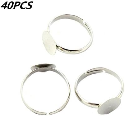 Nickel-free white K Bezel Cup Ring Settings Adjustable，Sold Per Pack of 40 (20*15mm)