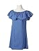 OQC Women's Blue Jean Dress Off Shoulder Ruffle Short Sleeve Loose Denim Mini Dress with Pocket