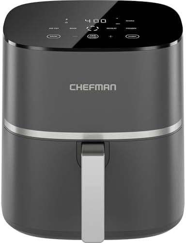 Chefman TurboX 4-in-1 Air Fryer, 5-Quart Airfryer for Extra Crispy Chicken, Fries, Wings, and More, Air Fry, Bake, Reheat, and Frozen Functions, Digital Touch Controls, Dishwasher Safe - Gray