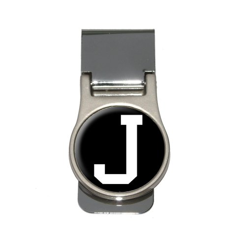 Letter J Initial Black White Money Clip