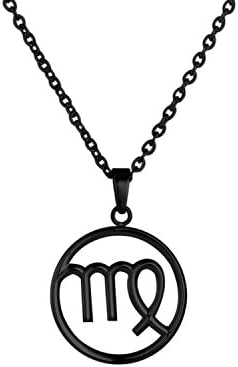 Zodiac Sign Virgo Round Pendant Necklace in 316L Stainless Steel, Black Color
