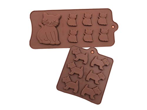 Food Grade Silicone Cake Moulds,ICASA Silicone Dog and Cat Ice Cube Mold, Candy, Jelly, Biscuits, Chocolate, Cupcake Baking Mould, Muffin Pan 2 Pcs