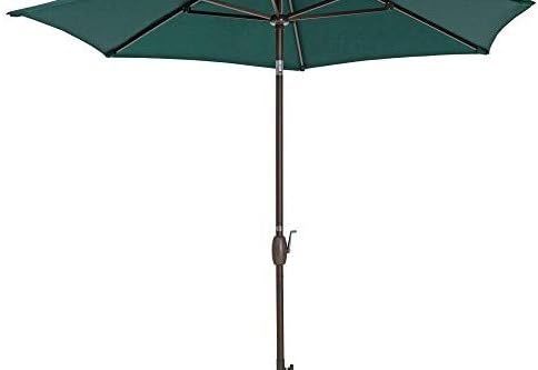 Patio Umbrella - TrueShade Plus Garden Parasol Umbrella with Push Button Tilt and Crank. Includes Storage Cover - Freestanding or Table Hole. - 9' Diameter - Forest Green