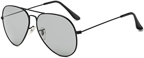 Galulas Photochromic Driving Glasses for Men Women Anti Glare Polarized Aviator Sunglasses Metal Double Bridge Fashion Trendy (Black Frame, Discolor Lens)