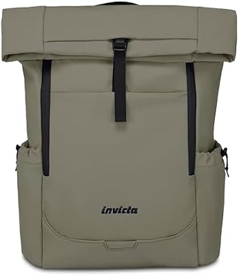 Zaino Lavoro Invict-Act Fold, Grigio, Monoscomparto Con Tasca PC 15,6", Tasca Borraccia e Fondo Rinforzato, Zaino Capiente 32 L Per Ufficio e Università, Per Uomo e Donna