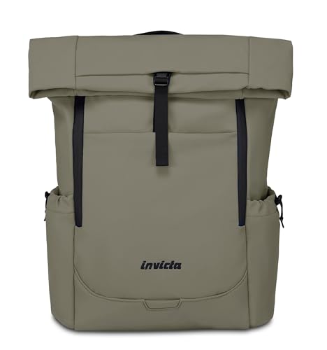 FOLD Rucksack Laptoptasche Business Rucksack, Leicht, kompakt, mit Laptopfach, Rolltop Rucksack für Büro, Reise, Fahrrad Tagespack, Daypack, mit Kofferhalterung und Trinkflaschenfach, beige