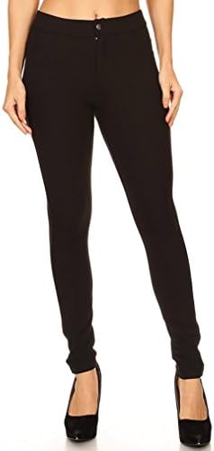 Women Pull-Up Style Casual Pants Jean Look Jeggings Slim Fit Wide Elastic Waistband and Zipper Spandex Leggings S-3XL (3X, GT001-BLK)