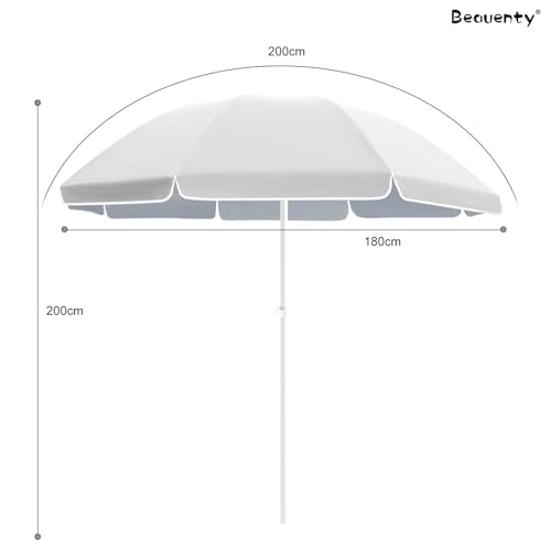 Beauenty 2M Patio Umbrella UV Protection Waterproof Outdoor Beach Umbrella, Adjustable Height Portable Sunshade Umbrella for Garden, Camping, Deck, Yard, Pool
