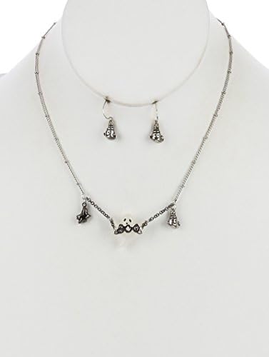 Parisian Hot selling Lucite Stone Ghost Halloween Boo Aged Finish Metal Link Chain Women Fashion Necklace And Earring Set