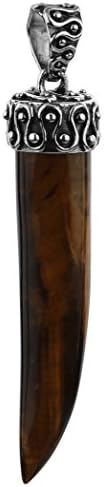 Kuzzoi Brown Silver Tiger Tooth Pendant for Chain from solid 925 Sterling Silver and Tiger Eye Gemstone Necklace for Women, High Quality,, 262470-099