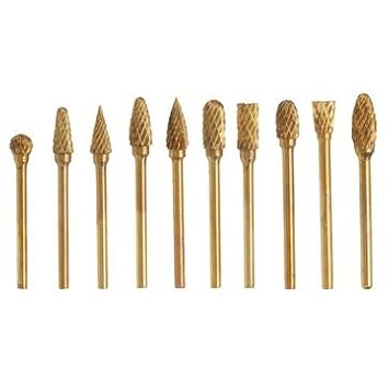 Generic 10Pcs Titanium Coated Tungsten Carbide Burr Rotary Drill Bits 1/8 Inch Shank Cutter Files