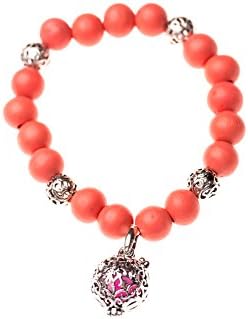 Essential Oil Diffuser Bracelet - Aromatherapy jewelry - Coral wooden stretch band bracelet with aroma ball locket