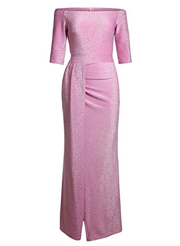 High Slit Maxi Floor Dress for Womens Long Elegant Metaillic Ruched Bodycon 3/4 Sleeves Evening Party Wedding Dress Medium (US 8-10) L-light Purple