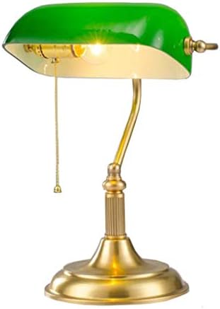 BOHENG Reading Table Lamp, Lighting Fixtures, Adjustable, Banker's Desk Reading Table Lamp, Brass And Green, Suitable for Bedroom & Living Room