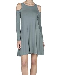 iliad USA - Vestido de manga larga con hombros descubiertos, túnica suelta con bolsillos