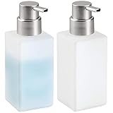 mDesign Modern Square Glass Refillable Foaming Hand Soap Dispenser Pump Bottle for Bathroom Vanities or Kitchen Sink, Countertops - 2 Pack - Frost/Brushed