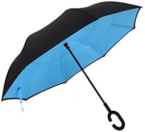 Reverse Double Layer Waterproof GOT Shop C-Shape Handle Umbrella, Inverted Folding Umbrella with Carry Bag Free, Inside-Out Folding for Car Use (Sky Blue)