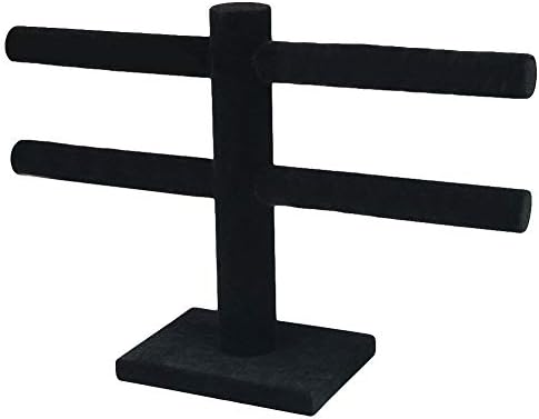 ywbtuechars 2 Tier T-Bar Velvet Jewelry Stand Earrings Necklaces Organizer Display Holder for Store Mall Jewelry Show - Black