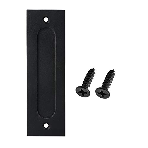 Fpz 7 inch Black Flush Pull Handle for Sliding Doors-Heavy Duty Modern Simple Invisible Flush Pull Handle for Gates Garages Sheds Barn Door, Pocket Door with Flat Bottom Easy to Install