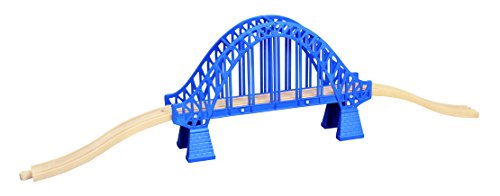 maxim enterprise, inc. Rory Crossing Bridge - Complete Classic Truss Viaduct Bridge Set Includes Bridge and 2pcs of Reversible Wooden Ascending Tracks. Compatible with Major Brand Wooden Toy Trains