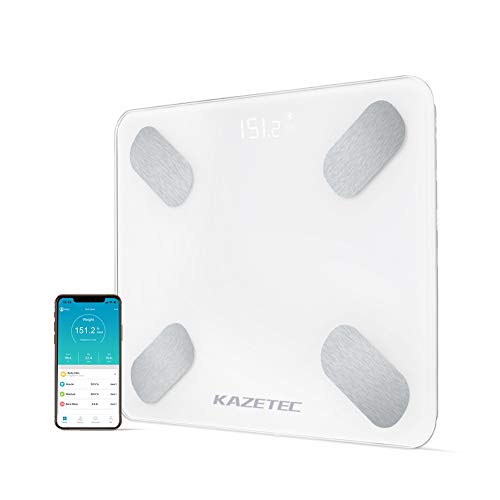 KAZETEC Smart Bathroom Scales Digital Weight and Body Fat Scale, Bluetooth BMI Body Weight Scale, Body Analyzer with iOS and Android APP to Monitor 18 Health Measurements, Muscle, Bone Mass, Moisture
