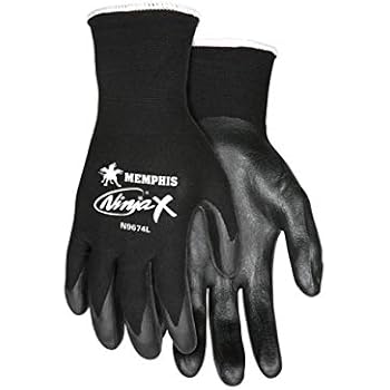 Memphis MCR Safety N9674L Ninja X -15 Gauge black bi-polymer palm and fingertips Size Large 1-Pair