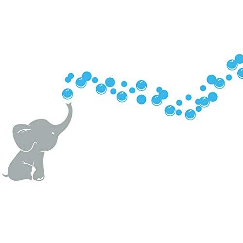 Elephant Bubbles Vinyl Wall Decal with Grey Elephant and