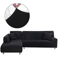 WENDONG L-Shaped Sofa Slipcover Anti-Slip Sectional Couch Covers Recliner Cover Armchair Cover Multi Size Stretch Furniture Protectors Covers for Kids Pets Living Room,Black,3+4