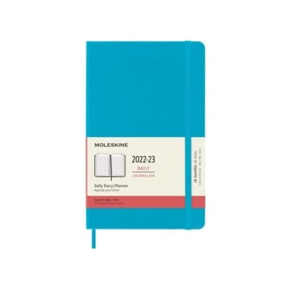 Moleskine - Daily Planner 18 Months 2022-2023, Daily Planner With Hard Cover And Elastic Closure, Size Large,13 x 21 cm, Color Blue